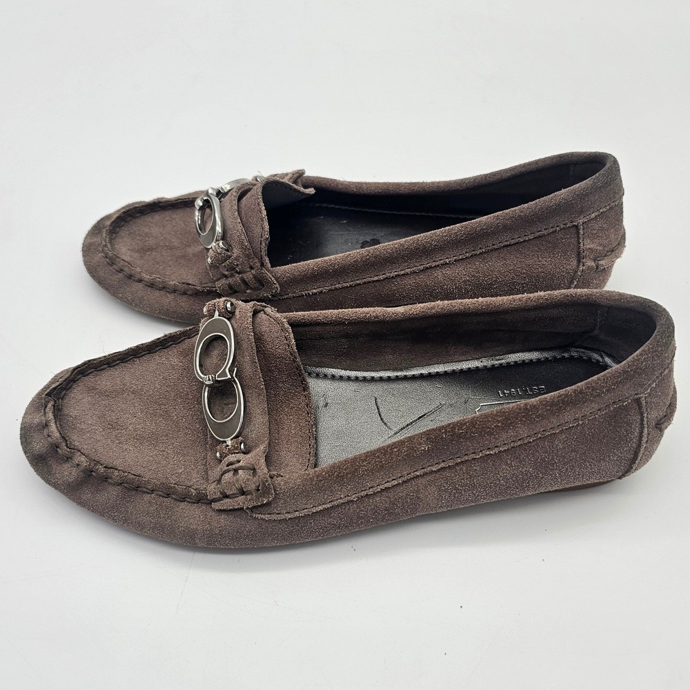 Coach Fortunata Loafers Womens 5B Brown Suede Silver Hardware Classic Casual Y2K